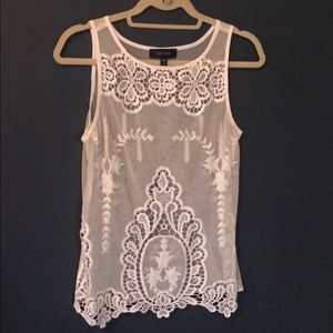 Karen Kane White Mesh and Lace Tank